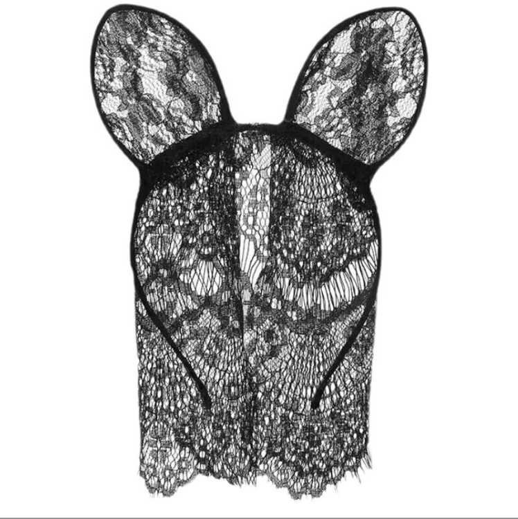 Black Lace Cat Ears Veil Mask Gothic Masquerade Costume Headpiece